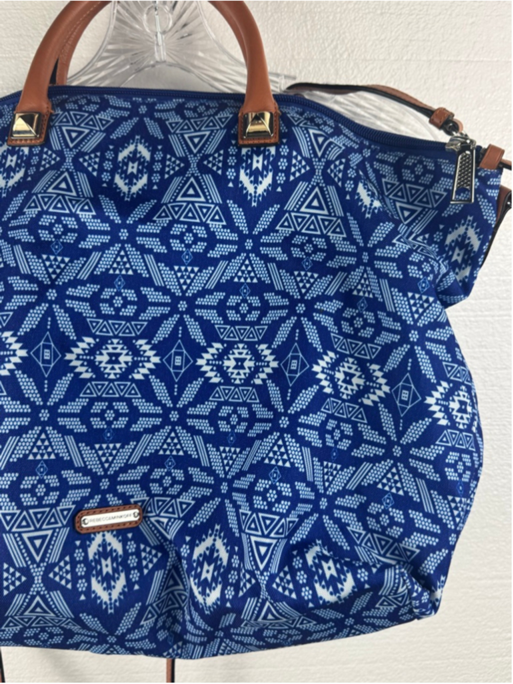 Rebecca Minkoff Blue & White Patterned Satchel One Size - Picture 3 of 10